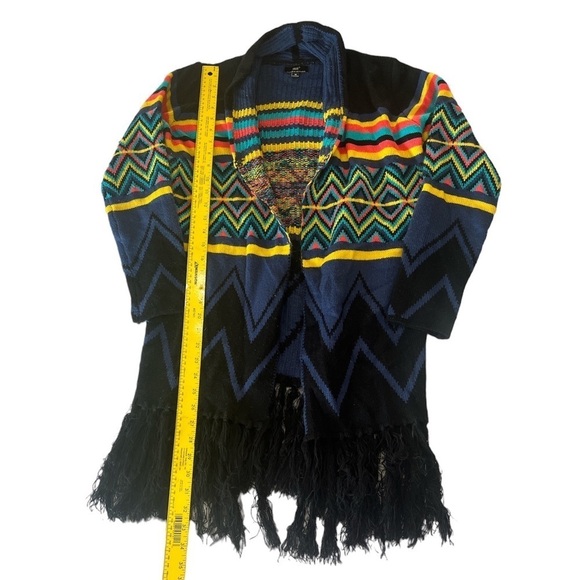 IRIS Los Angeles Vibrant Fringe Long Cardigan Sweater Women’s Med 100% Acrylic - Picture 3 of 6